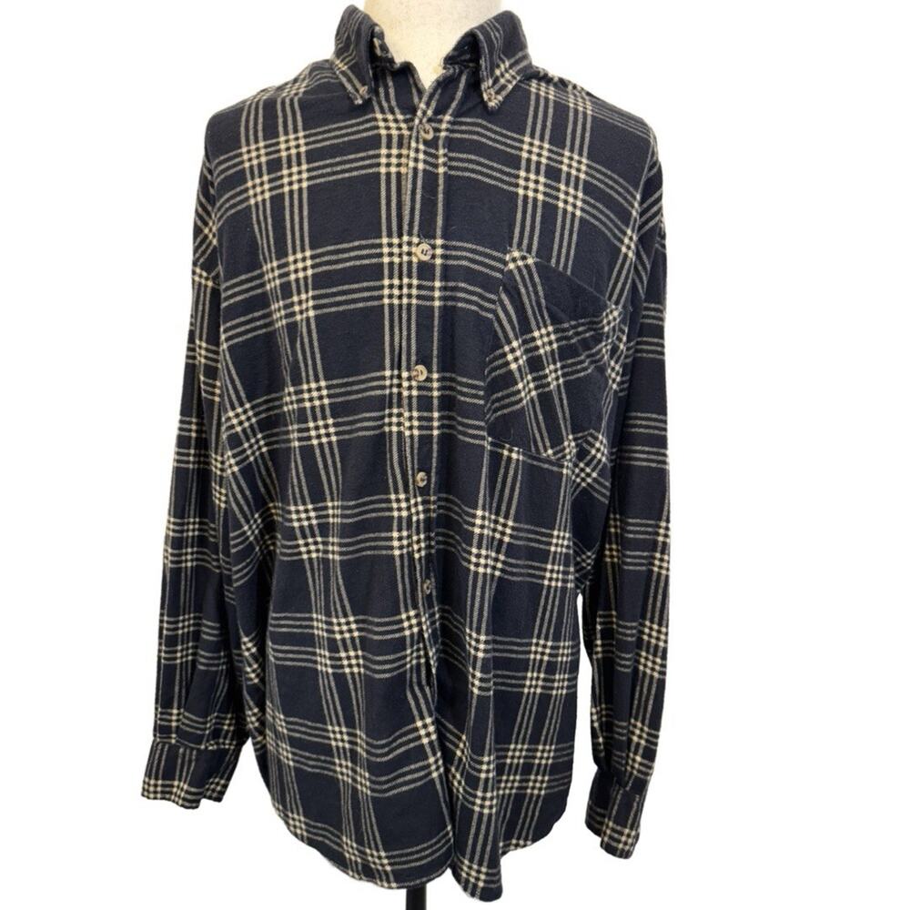 Men’s Highland Outfitters Flannel Buttondown Shirt Size XXL Black & Tan Plaid